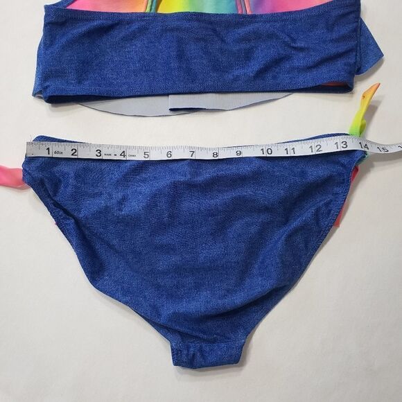 Nation Blue & Rainbow Crossed Braided Strap 2-pc Bikini Set Sz XL (14-16) - Picture 10 of 14